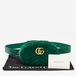 Gucci Green Matelassé Velvet Mini GG Marmont Belt Bag