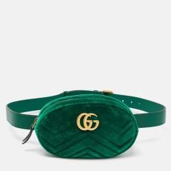 Gucci Green Matelassé Velvet Mini GG Marmont Belt Bag