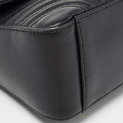 Pre Owned Gucci Black Matelasse Leather Mini GG Marmont Top Handle Bag