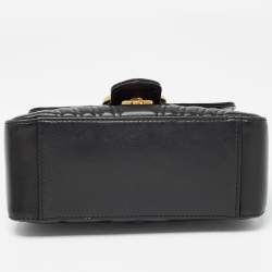 Pre Owned Gucci Black Matelasse Leather Mini GG Marmont Top Handle Bag