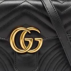 Pre Owned Gucci Black Matelasse Leather Mini GG Marmont Top Handle Bag