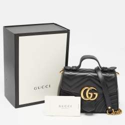 Pre Owned Gucci Black Matelasse Leather Mini GG Marmont Top Handle Bag