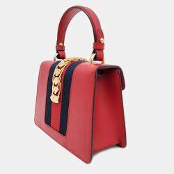 Gucci Red Leather Mini Sylvie Top Handle Bag