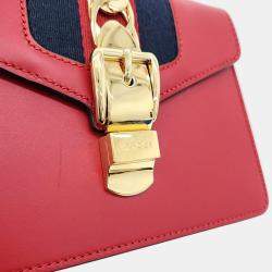 Gucci Red Leather Mini Sylvie Top Handle Bag