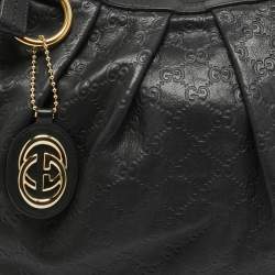 Pre Owned Gucci Black Guccissima Leather Medium Sukey Tote