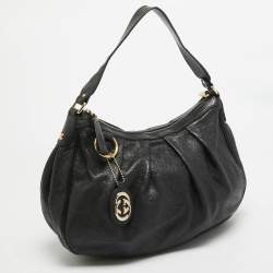Pre Owned Gucci Black Guccissima Leather Medium Sukey Tote