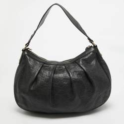 Pre Owned Gucci Black Guccissima Leather Medium Sukey Tote