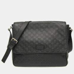 Gucci Black Leather GG Signature Medium Messenger Bag