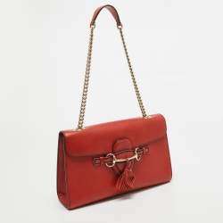 Pre Owned حقيبة كتف غوتشي إيميلي متوسطة جلد أحمر مرجاني