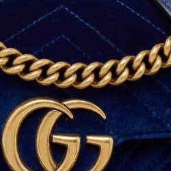 Pre Owned Gucci Blue Matelasse Velvet Mini GG Marmont Shoulder Bag