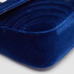 Pre Owned Gucci Blue Matelasse Velvet Mini GG Marmont Shoulder Bag