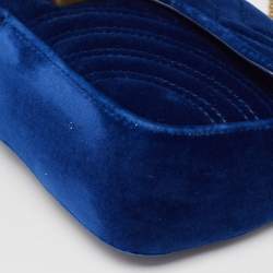 Pre Owned Gucci Blue Matelasse Velvet Mini GG Marmont Shoulder Bag