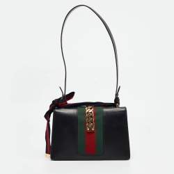 Pre Owned Gucci Black Leather Small Web Sylvie Shoulder Bag