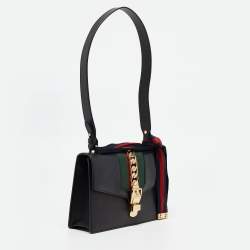 Pre Owned Gucci Black Leather Small Web Sylvie Shoulder Bag