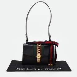 Pre Owned Gucci Black Leather Small Web Sylvie Shoulder Bag