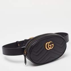 Pre Owned Gucci Black Matelassé Leather GG Marmont Belt Bag