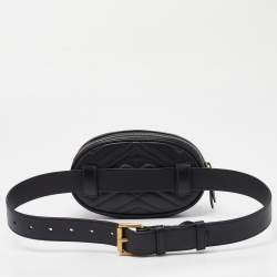Pre Owned Gucci Black Matelassé Leather GG Marmont Belt Bag