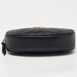 Pre Owned Gucci Black Matelassé Leather GG Marmont Belt Bag