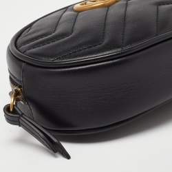 Pre Owned Gucci Black Matelassé Leather GG Marmont Belt Bag
