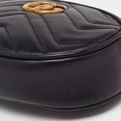 Pre Owned Gucci Black Matelassé Leather GG Marmont Belt Bag