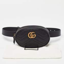 Pre Owned Gucci Black Matelassé Leather GG Marmont Belt Bag
