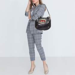 Pre Owned Gucci Black Coated Canvas and Leather Britt Tassel Hobo
