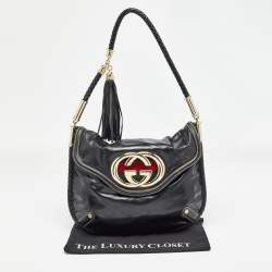 Pre Owned Gucci Black Coated Canvas and Leather Britt Tassel Hobo