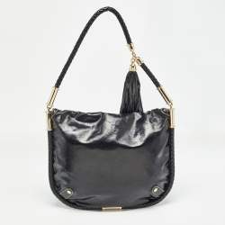 Pre Owned Gucci Black Coated Canvas and Leather Britt Tassel Hobo