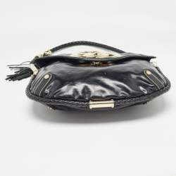 Pre Owned Gucci Black Coated Canvas and Leather Britt Tassel Hobo