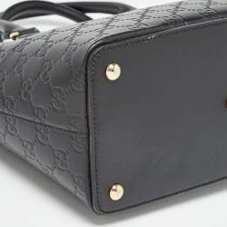 Pre Owned Gucci Black Guccissima Leather Zip Tote