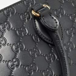 Pre Owned Gucci Black Guccissima Leather Zip Tote