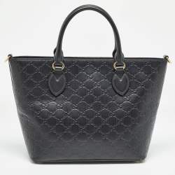 Pre Owned Gucci Black Guccissima Leather Zip Tote