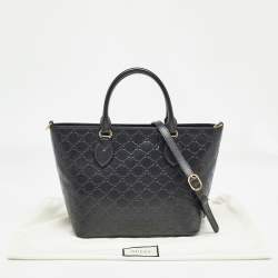 Pre Owned Gucci Black Guccissima Leather Zip Tote
