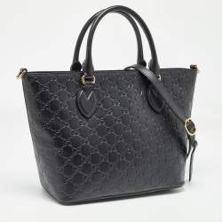 Pre Owned Gucci Black Guccissima Leather Zip Tote