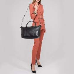 Pre Owned Gucci Black Guccissima Leather Zip Tote