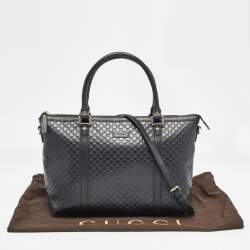 Pre Owned Gucci Black Guccissima Leather Zip Tote