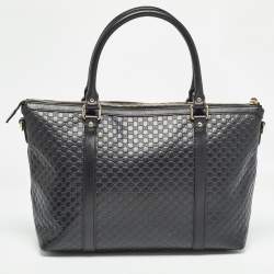 Pre Owned Gucci Black Guccissima Leather Zip Tote