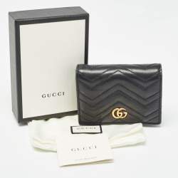 Pre Owned Gucci Black Matelassé Leather GG Marmont Card Case