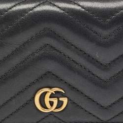 Pre Owned Gucci Black Matelassé Leather GG Marmont Card Case