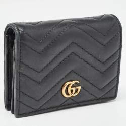 Pre Owned Gucci Black Matelassé Leather GG Marmont Card Case