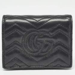 Pre Owned Gucci Black Matelassé Leather GG Marmont Card Case