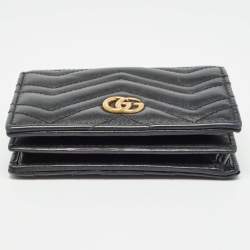 Pre Owned Gucci Black Matelassé Leather GG Marmont Card Case