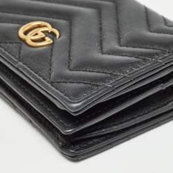 Pre Owned Gucci Black Matelassé Leather GG Marmont Card Case