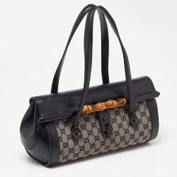 مملوكة مسبقًا Gucci Beige/Black GG Canvas and Leather Bamboo Bullet Satchel
