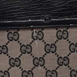 مملوكة مسبقًا Gucci Beige/Black GG Canvas and Leather Bamboo Bullet Satchel