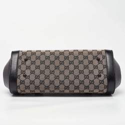 مملوكة مسبقًا Gucci Beige/Black GG Canvas and Leather Bamboo Bullet Satchel