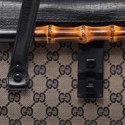 مملوكة مسبقًا Gucci Beige/Black GG Canvas and Leather Bamboo Bullet Satchel