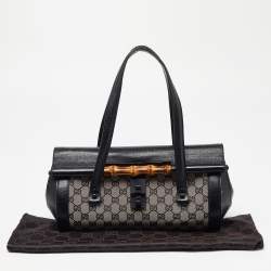 مملوكة مسبقًا Gucci Beige/Black GG Canvas and Leather Bamboo Bullet Satchel