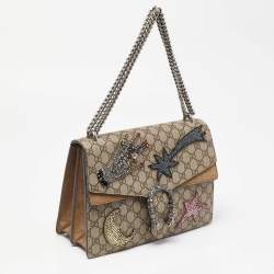 Gucci Beige GG Supreme Canvas and Suede Medium Dionysus Embellished Shoulder Bag