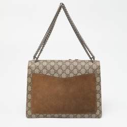 Gucci Beige GG Supreme Canvas and Suede Medium Dionysus Embellished Shoulder Bag